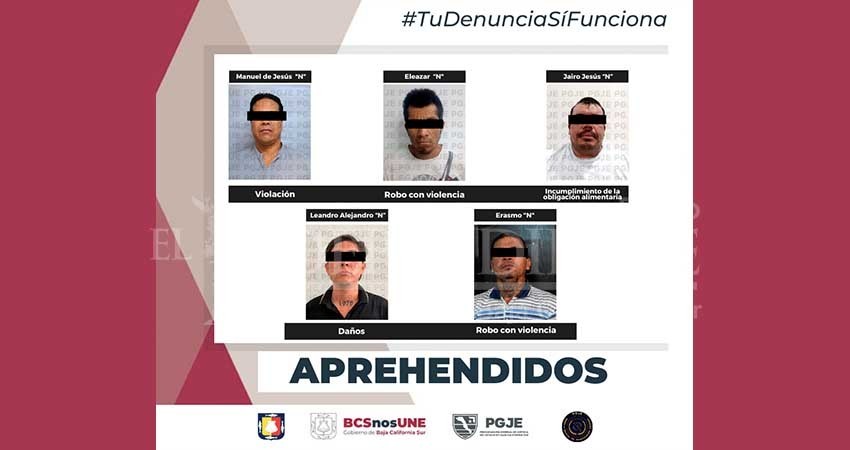 Detiene PGJE a cinco personas por diversos delitos