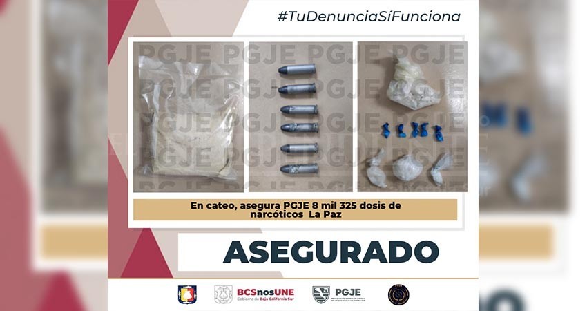 Aseguran más de 8 mil dosis de drogas y cartuchos útiles mediante cateo en La Paz