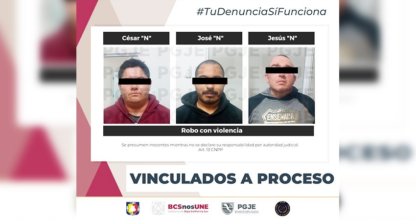 Vinculan a proceso a tres imputados por el delito de robo con violencia
