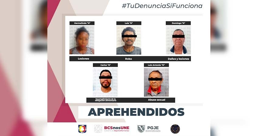 Fueron aprehendidas 5 personas por diversos delitos en BCS