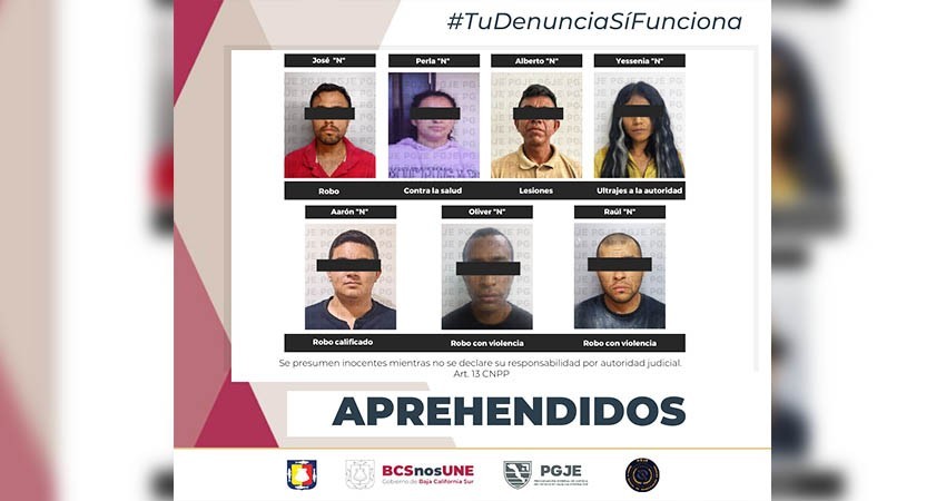 Esta semana aprehende PGJE a 7 personas por diversos delitos en La Paz y Los Cabos