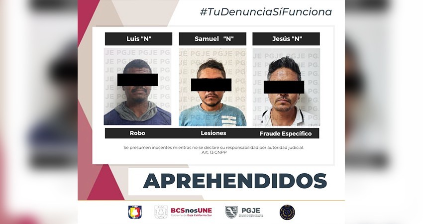 Fueron aprehendidas tres personas por diversos delitos