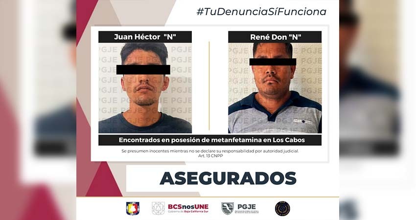 Fueron detenidas dos personas en Los Cabos; Llevaban 775 dosis de sustancias ilícitas