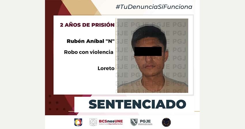 Obtiene PGJE sentencia de más de 2 años de prisión para culpable de robo con violencia en Loreto