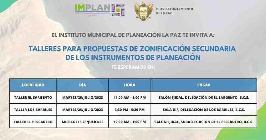 Impartirán talleres para propuestas de zonificación secundaria en La Paz