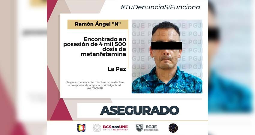 Detienen a Ramón “N” con 1 kilo 800 gramos de metanfetamina