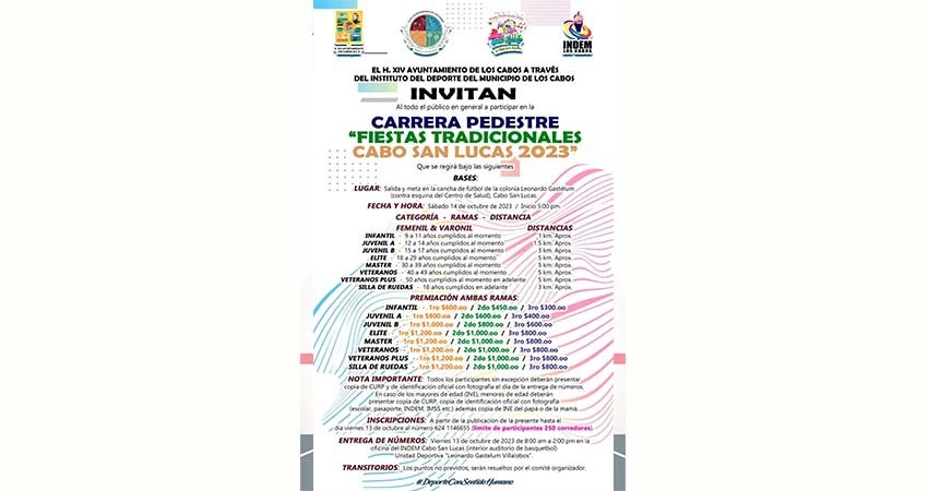 Realizaran la Carrera Pedestre de las Fiestas Tradicionales Cabo San Lucas 2023