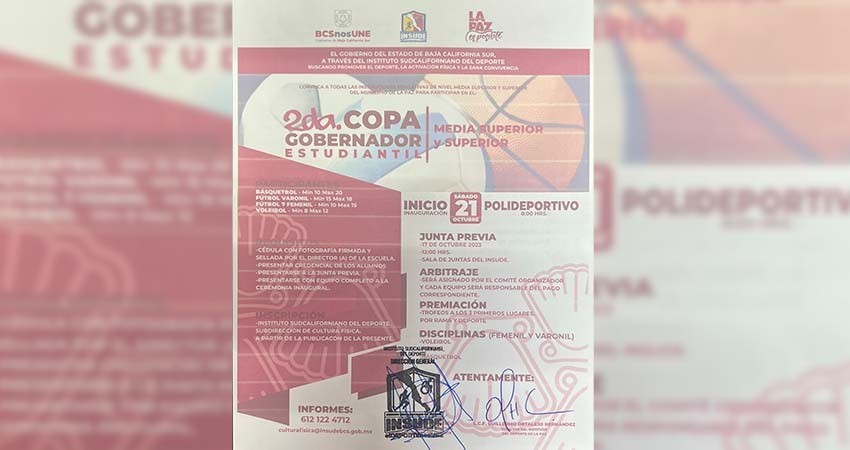 El INSUDE te invita a participar en la segunda edición de la "Copa Gobernador Estudiantil" media superior y superior
