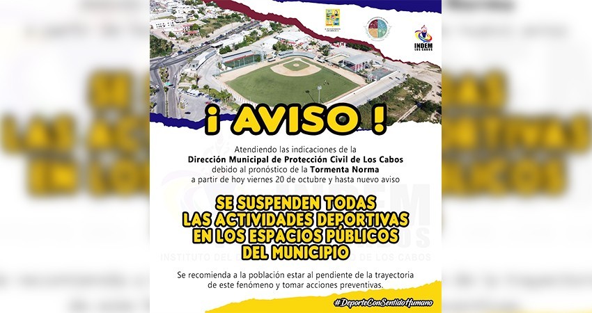 Suspende INDEM ligas y actividades deportivas hasta previo aviso en Los Cabos
