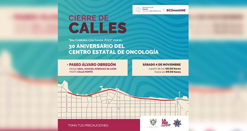 Cierre vial en el Paseo Álvaro Obregón por carrera conmemorativa al 30 aniversario del Centro Estatal de Oncología