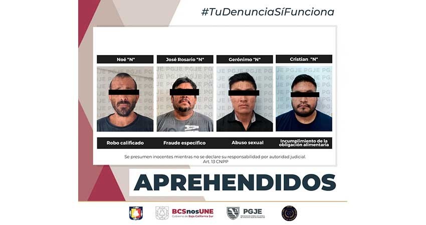Asegura elementos de la PGJE a 4 personas por diversos delitos