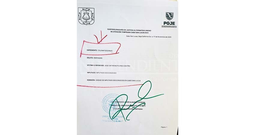 Regidor de Los Cabos interpone denuncia ante la PGJE por amenazas