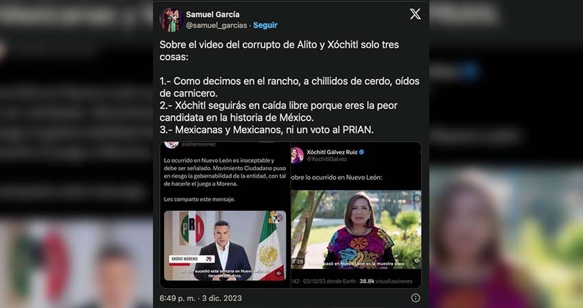 'Eres la peor candidata en la historia de México': Samuel responde a Xóchitl y Alito Moreno
