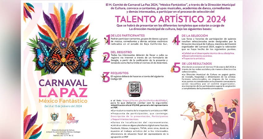 Sigue abierta la convocatoria para artistas locales que deseen participar en el Carnaval 2024