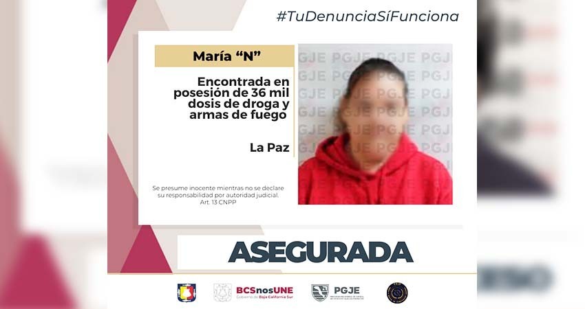 Más de 36 mil dosis de droga fueron aseguradas, además de 2 armas de fuego y una mujer mediante cateo en La Paz