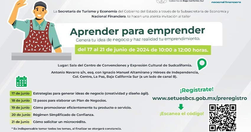 Del 17 al 21 de junio realizarán curso para emprendedoras y emprendedores