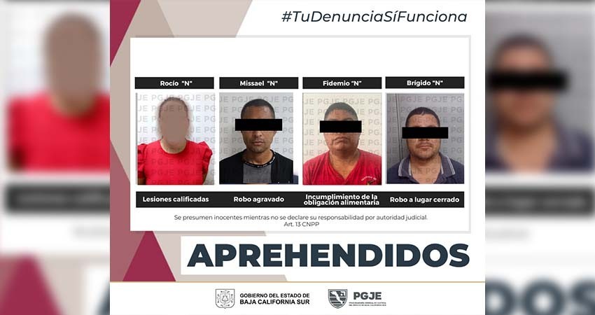 Aprehende PGJE a cuatro personas por diversos delitos