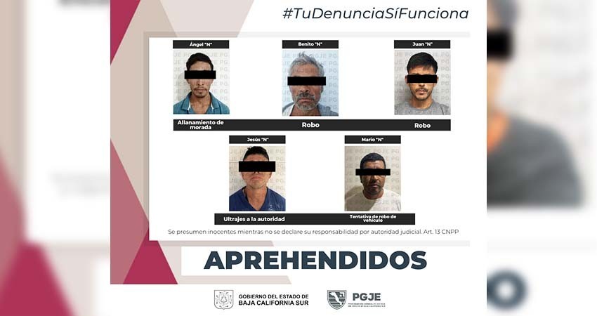 Son aprehendidas 5 personas por diversos delitos