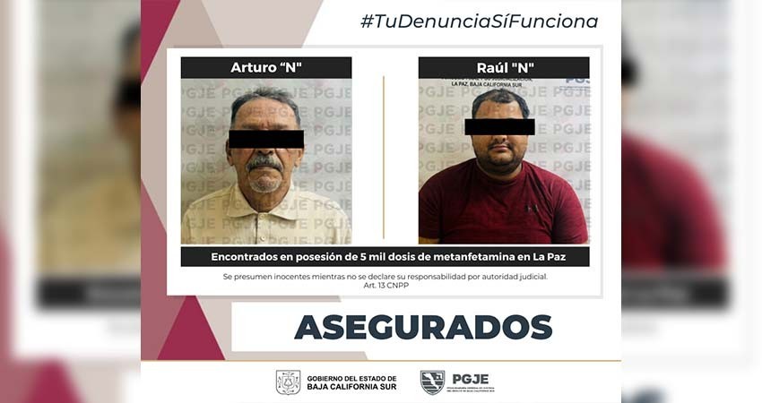 Fueron detenidos dos hombres en posesión de 5 mil dosis de droga en La Paz