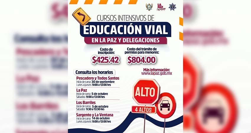 Próximos a iniciar los cursos intensivos y sabatinos de educación vial en La Paz y delegaciones
