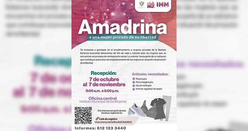 Instituto Municipal de las Mujeres abre la convocatoria “Amadrina a una mujer privada de su libertad”