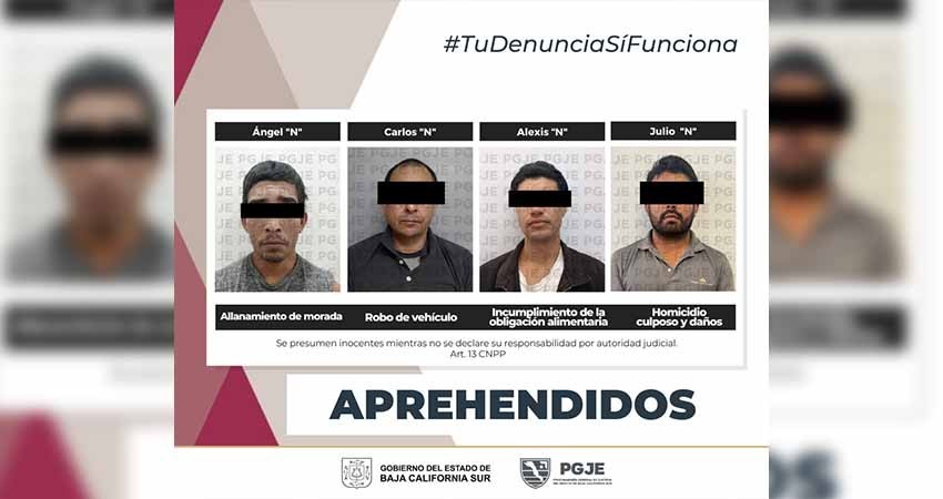 Fueron detenidas 4 personas por diversos delitos en la entidad