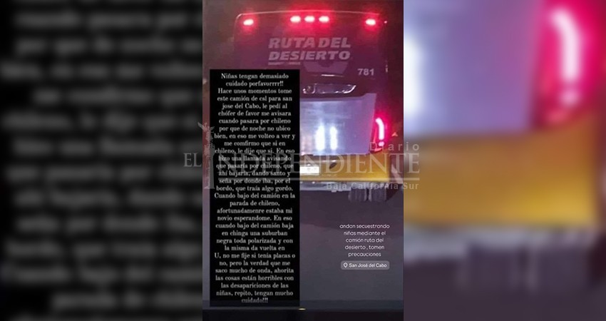 Advierten jóvenes mujeres sobre posibles actos delictivos en camiones "Ruta del Desierto"