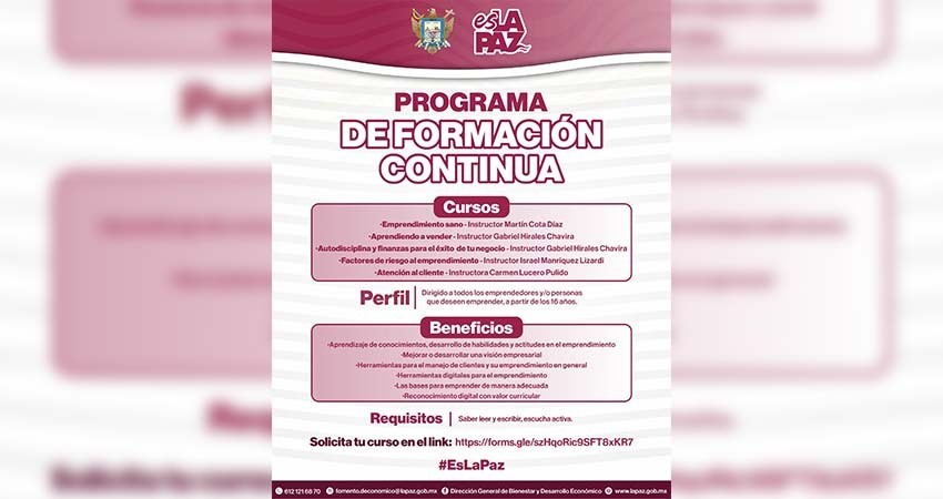 Promueve Ayuntamiento de La Paz Programa de Formación Continua para Emprendedores