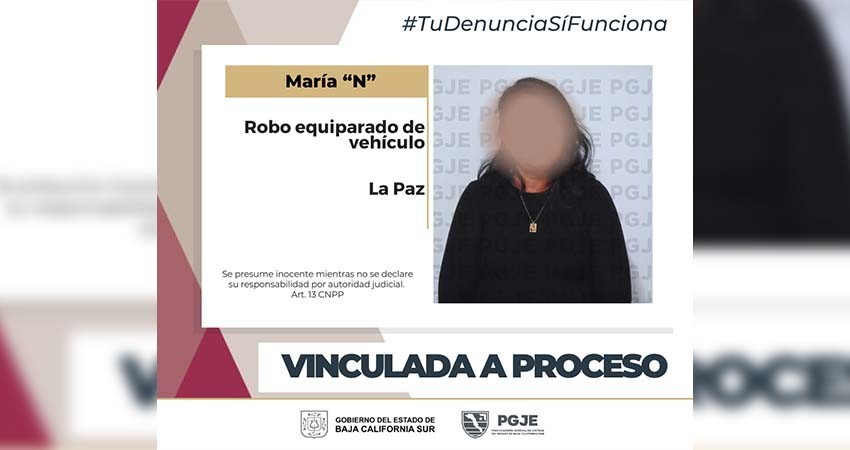 Por el delito de robo de vehículo María “N” queda vinculada a proceso