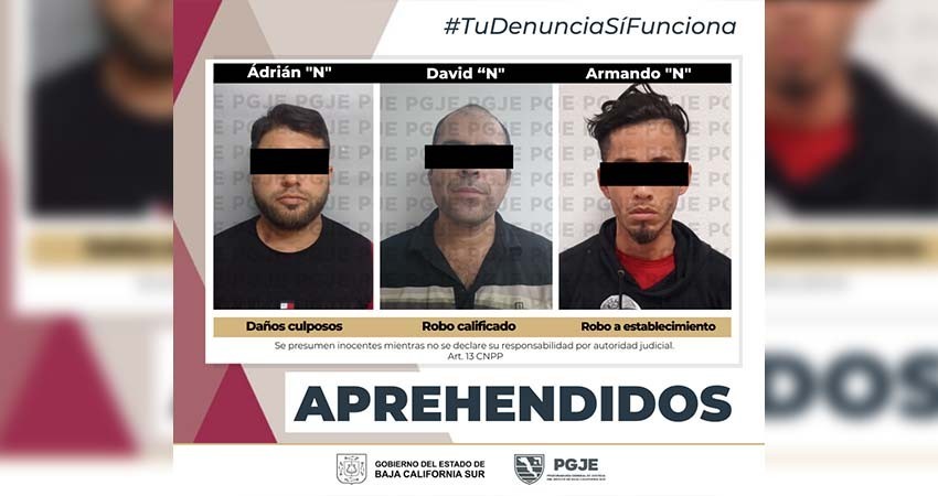 Aprehende PGJE a 3 personas por diversos delitos