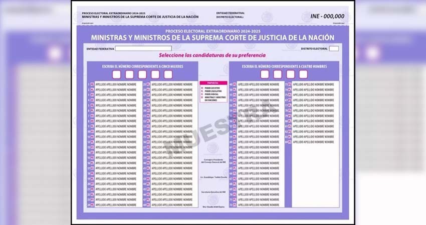Así será el diseño de las boletas que se usarán en la elección del Poder Judicial