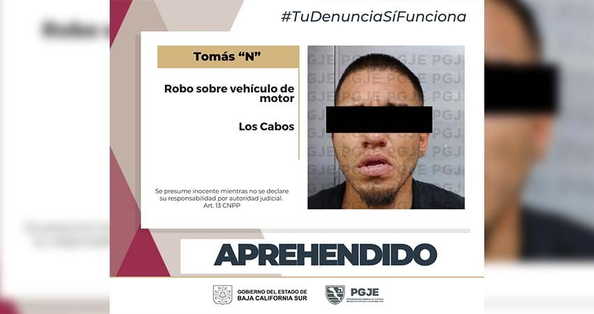 Cumplimenta PGJE orden de aprehensión por el delito de robo sobre vehículo de motor