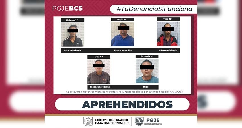 Son detenidos 5 hombres por diversos delitos
