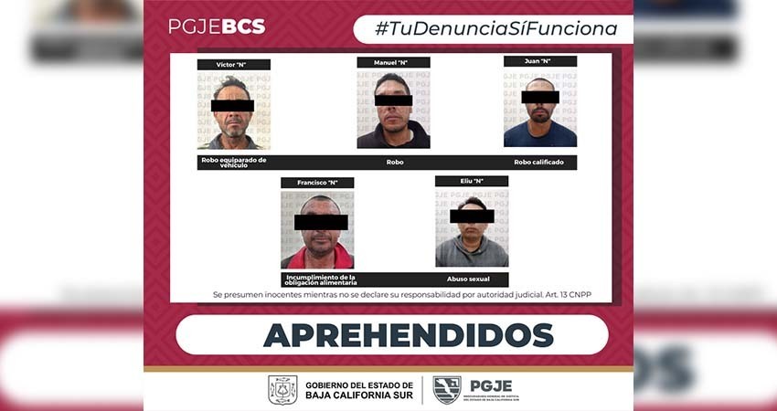 Aprehende PGJE a 5 hombres por diversos delitos