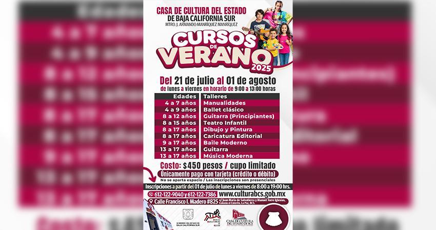 Invitan a niños y jóvenes a los Cursos de Verano de la Casa de Cultura del Estado