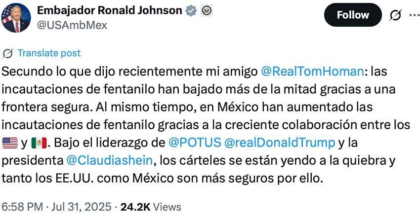 Embajador de EU en México dice que los carteles del narco ‘se están yendo a la quiebra’