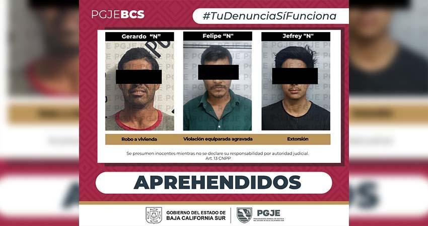 Aprehende PGJE a tres hombres por diversos delitos