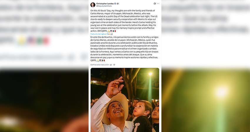 Tras asesinato de Manzo, EE.UU. ofrece profundizar cooperación en seguridad con México