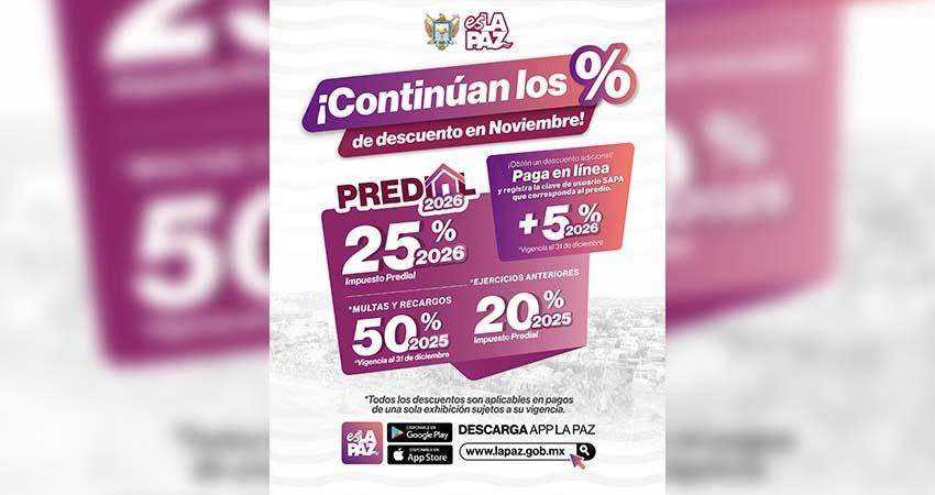 Continúa Ayuntamiento de La Paz programa de descuentos en pago de predial 2026