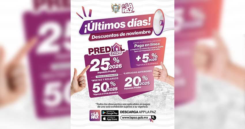 Últimos días con 25% de descuento en pago de predial 2026