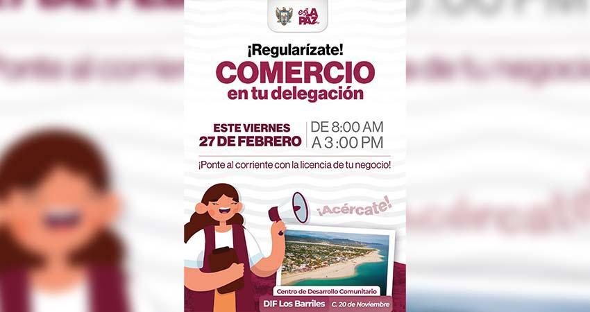 Invita Ayuntamiento de La Paz a la Jornada “Comercio en tu Delegación” en Los Barriles