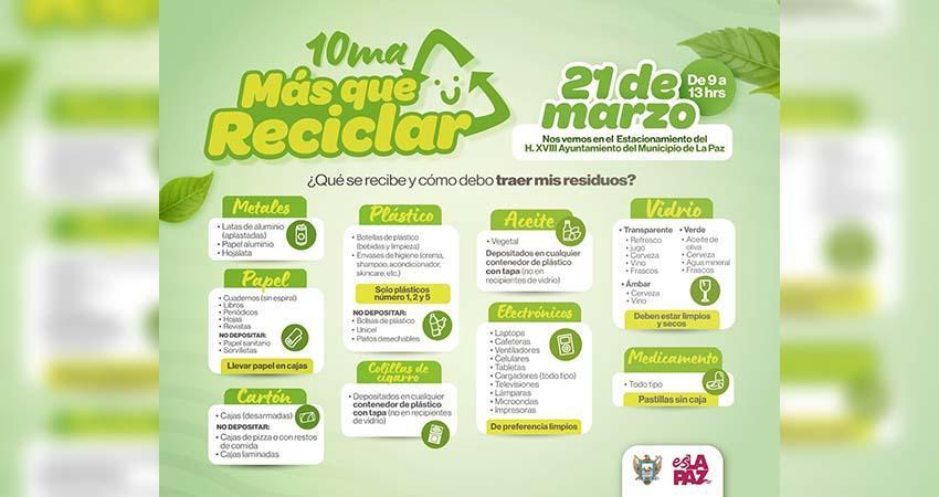 Ayuntamiento de La Paz invita a la 10ma edición de la jornada de acopio “Más que Reciclar”