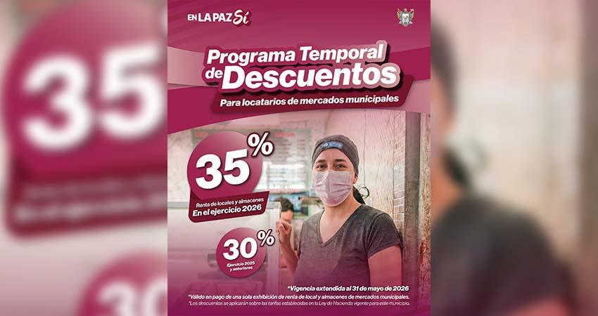 Extiende Ayuntamiento de La Paz descuentos para locatarios de mercados municipales