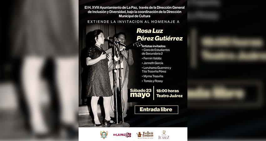 Invita Ayuntamiento de La Paz a concierto homenaje a Rosa Luz Pérez Gutiérrez
