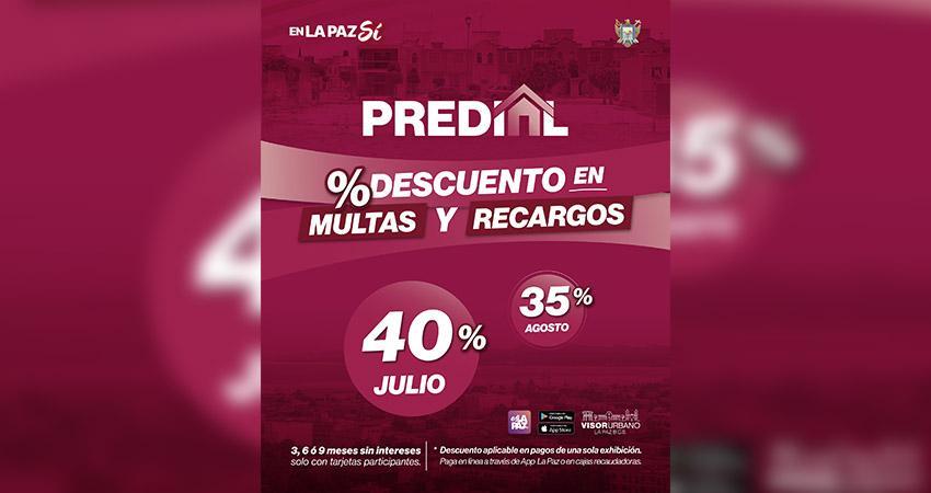 Mantiene Ayuntamiento de La Paz 40% de descuento en impuesto predial