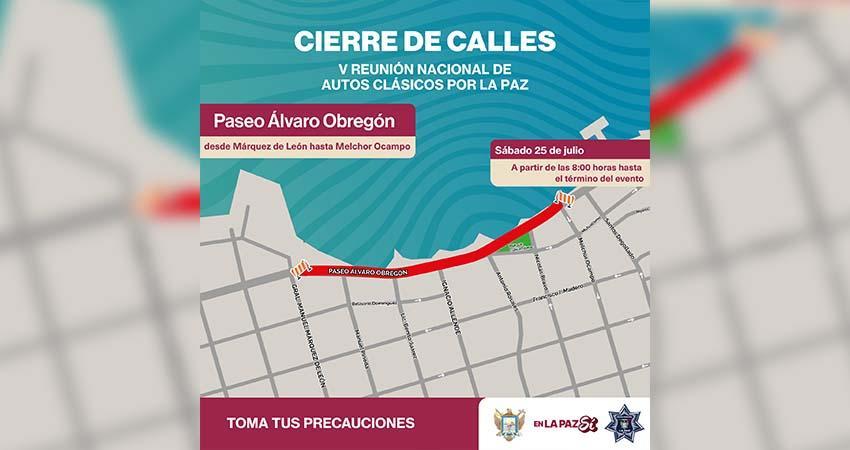 Anuncian cierre vial en el malecón de La Paz por V Reunión Nacional de Autos Clásicos
