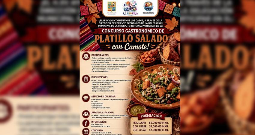 Invitan a participar en el Concurso Gastronómico de Platillo Salado con Camote en La Ribera