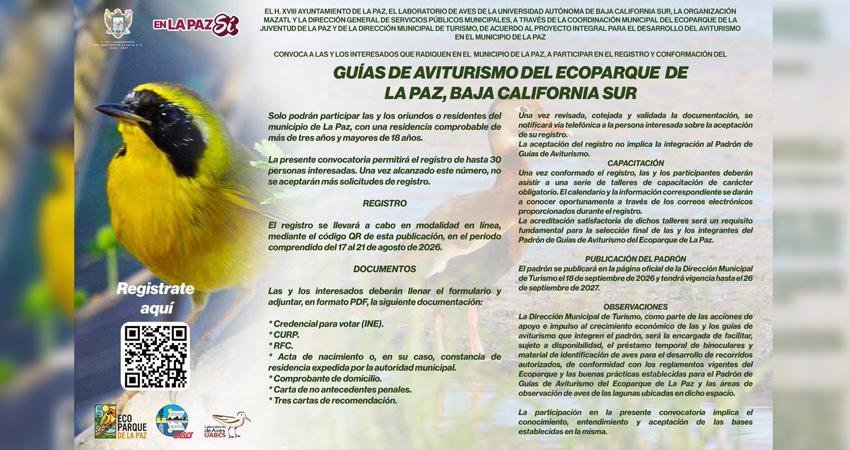 Ecoparque de La Paz, referente nacional de aviturismo; Ayuntamiento impulsa formación de guías especializados