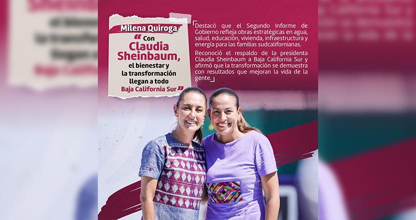 Milena Quiroga: "Con Claudia Sheinbaum, el bienestar y la transformación llegan a todos BCS".