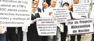Se manifiestan trabajadores sindicalizados de Telmex en SJC